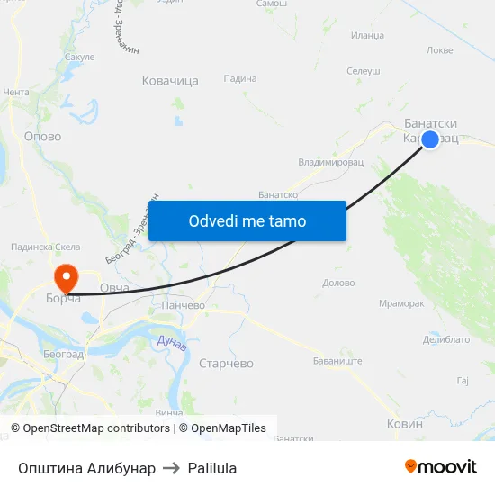 Општина Алибунар to Palilula map