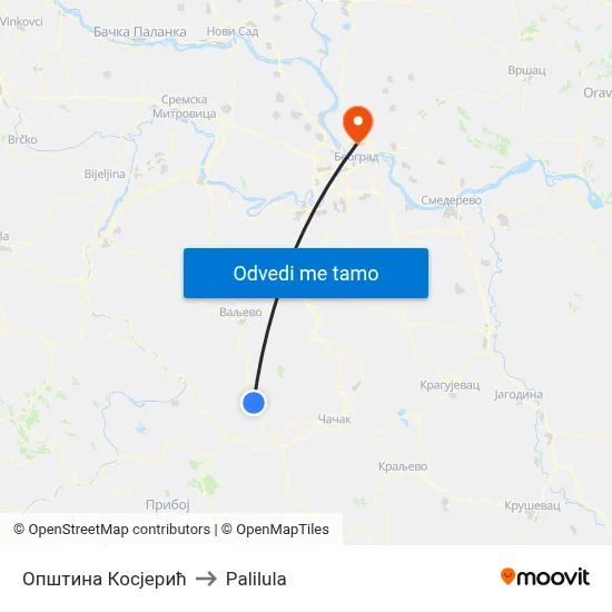 Општина Косјерић to Palilula map