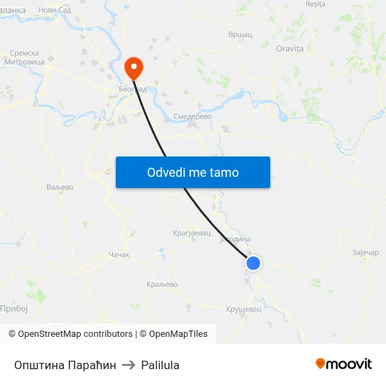 Општина Параћин to Palilula map