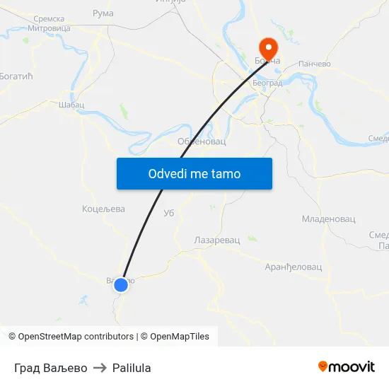 Град Ваљево to Palilula map