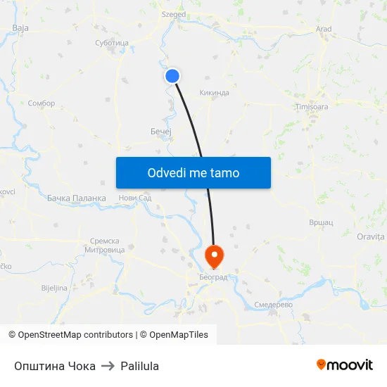 Општина Чока to Palilula map