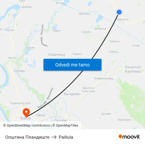 Општина Пландиште to Palilula map