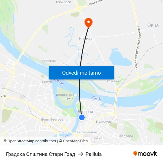 Градска Општина Стари Град to Palilula map