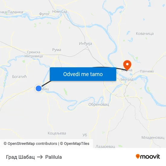 Град Шабац to Palilula map