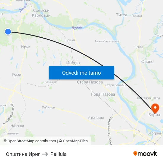Општина Ириг to Palilula map