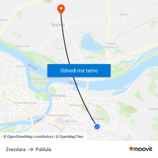 Zvezdara to Palilula map