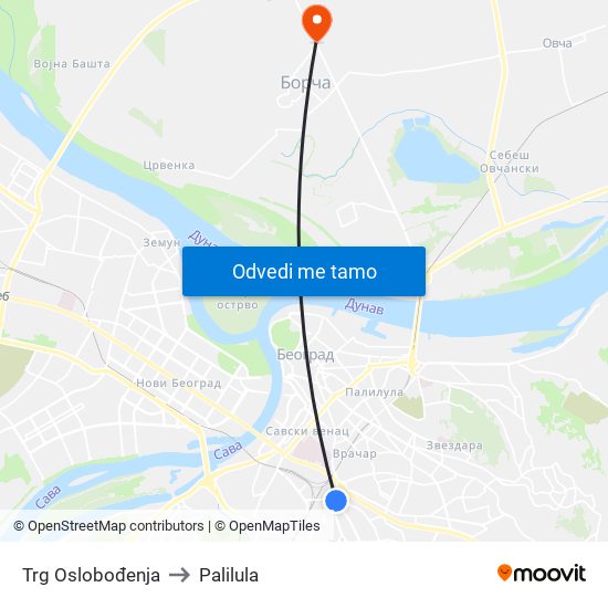 Trg Oslobođenja to Palilula map
