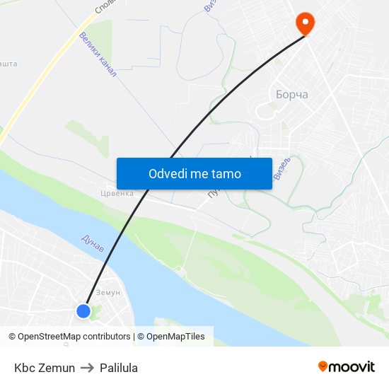 Kbc Zemun to Palilula map