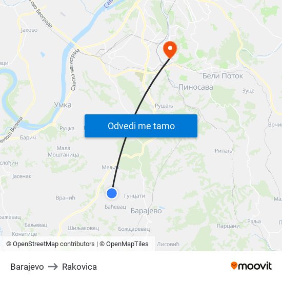 Barajevo to Rakovica map