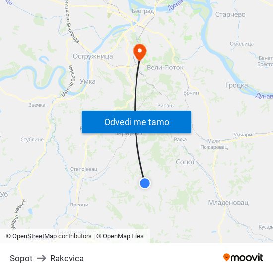 Sopot to Rakovica map