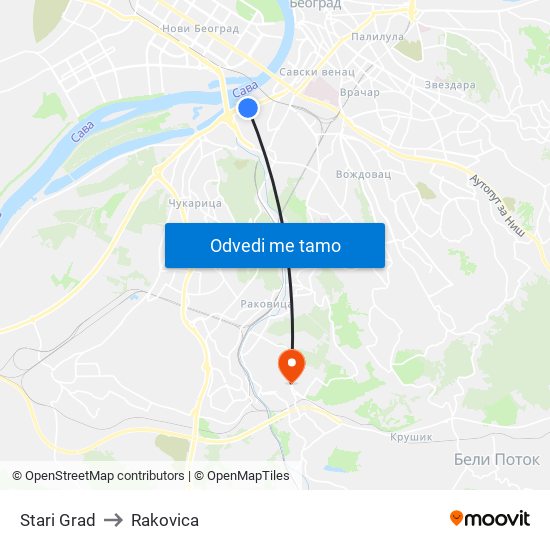 Stari Grad to Rakovica map