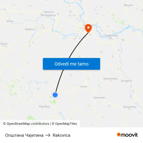 Општина Чајетина to Rakovica map