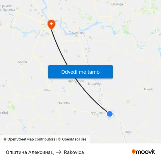 Општина Алексинац to Rakovica map