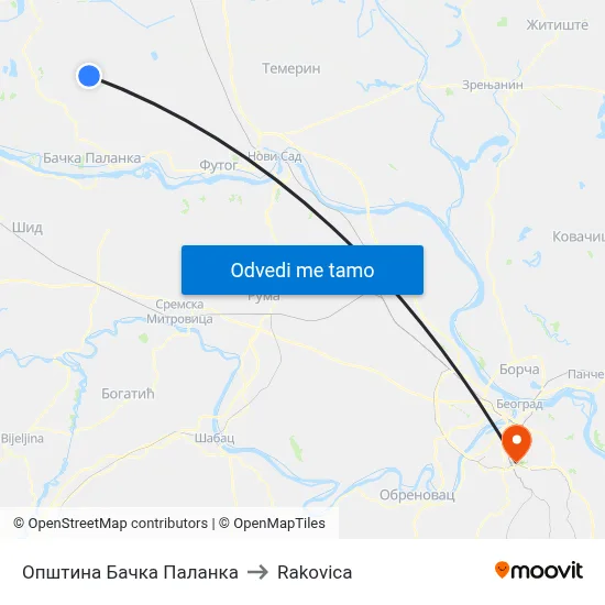 Општина Бачка Паланка to Rakovica map