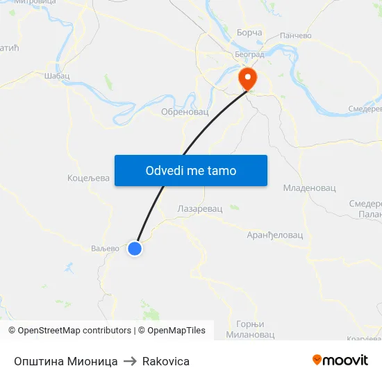 Општина Мионица to Rakovica map