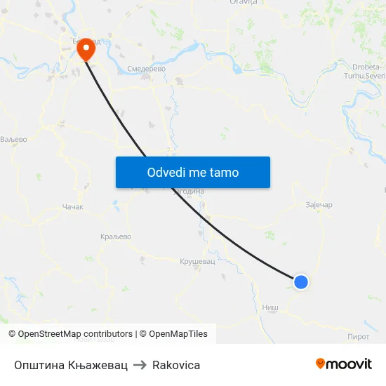 Општина Књажевац to Rakovica map