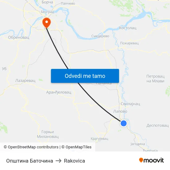Општина Баточина to Rakovica map