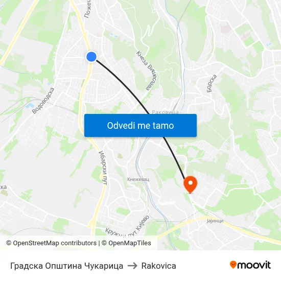 Градска Општина Чукарица to Rakovica map
