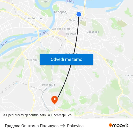 Градска Општина Палилула to Rakovica map