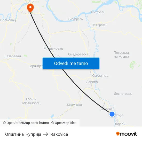 Општина Ћуприја to Rakovica map