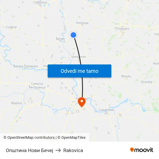 Општина Нови Бечеј to Rakovica map