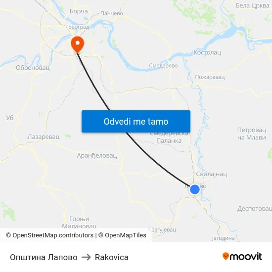 Општина Лапово to Rakovica map