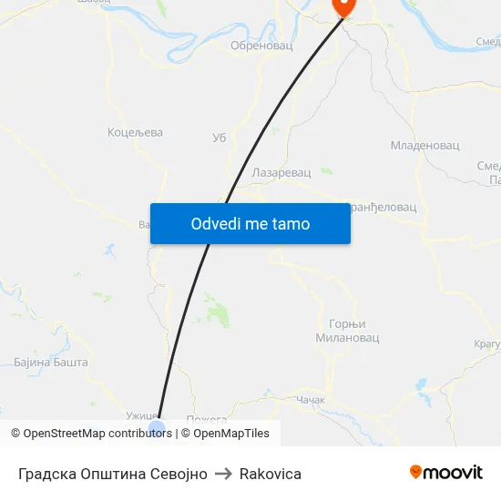 Градска Општина Севојно to Rakovica map