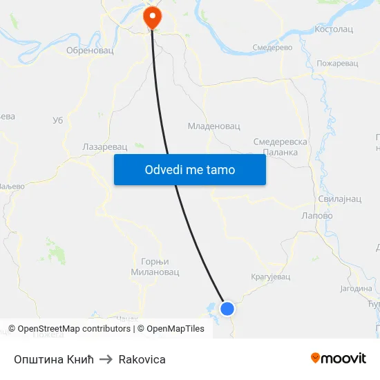 Општина Кнић to Rakovica map