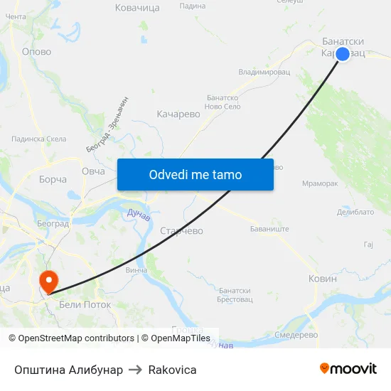 Општина Алибунар to Rakovica map