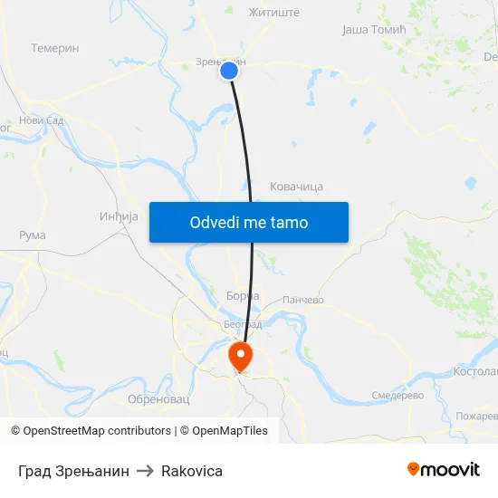 Град Зрењанин to Rakovica map
