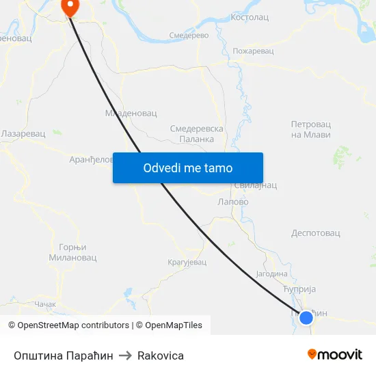 Општина Параћин to Rakovica map