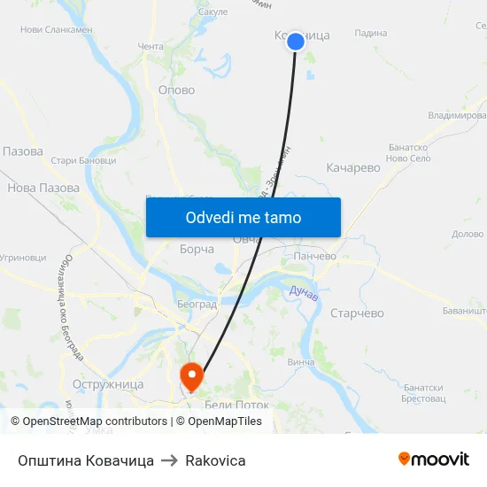 Општина Ковачица to Rakovica map