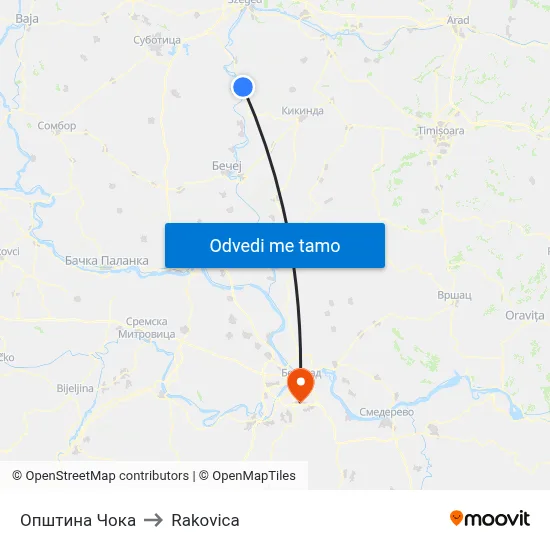 Општина Чока to Rakovica map