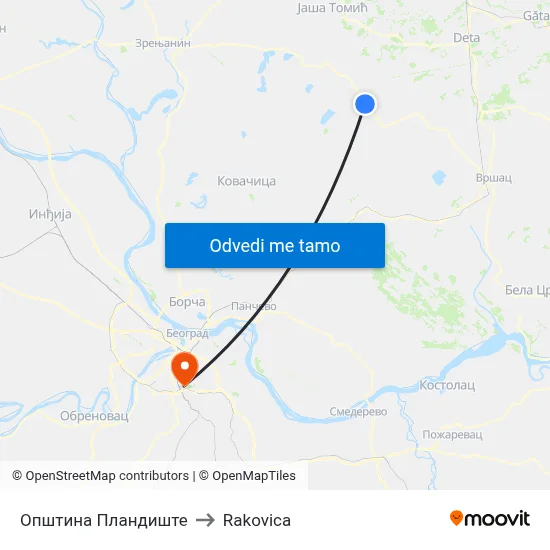 Општина Пландиште to Rakovica map