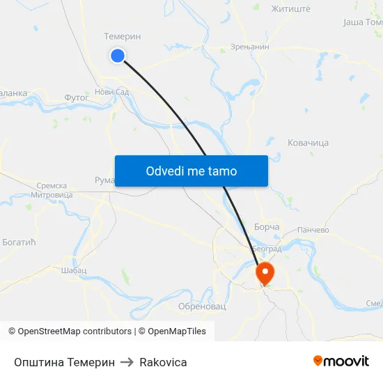 Општина Темерин to Rakovica map