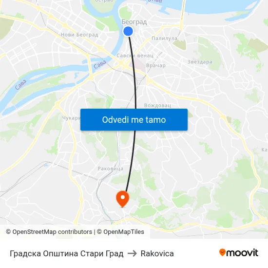Градска Општина Стари Град to Rakovica map