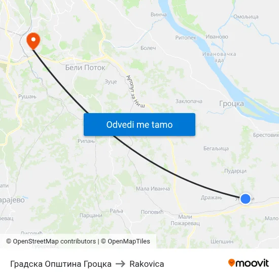 Градска Општина Гроцка to Rakovica map