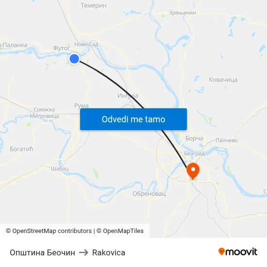 Општина Беочин to Rakovica map