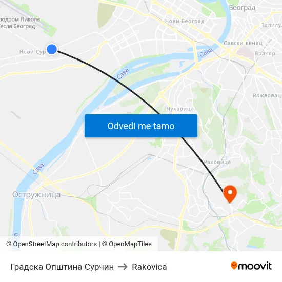 Градска Општина Сурчин to Rakovica map