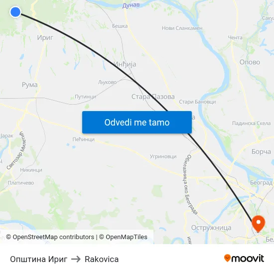 Општина Ириг to Rakovica map