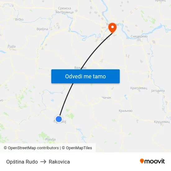 Opština Rudo to Rakovica map