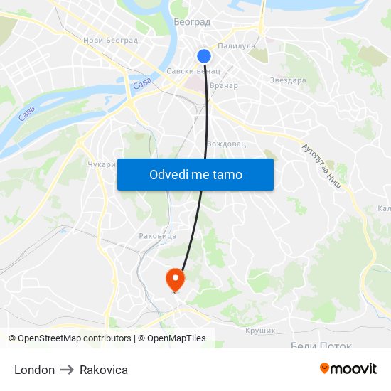 London to Rakovica map