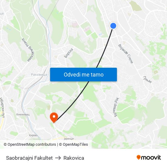 Saobraćajni Fakultet to Rakovica map