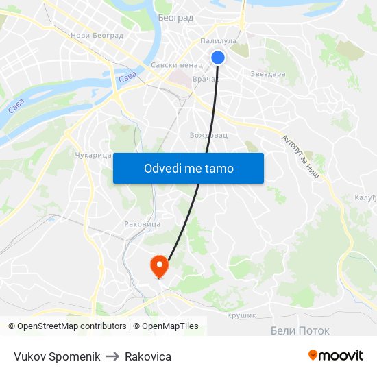 Vukov Spomenik to Rakovica map