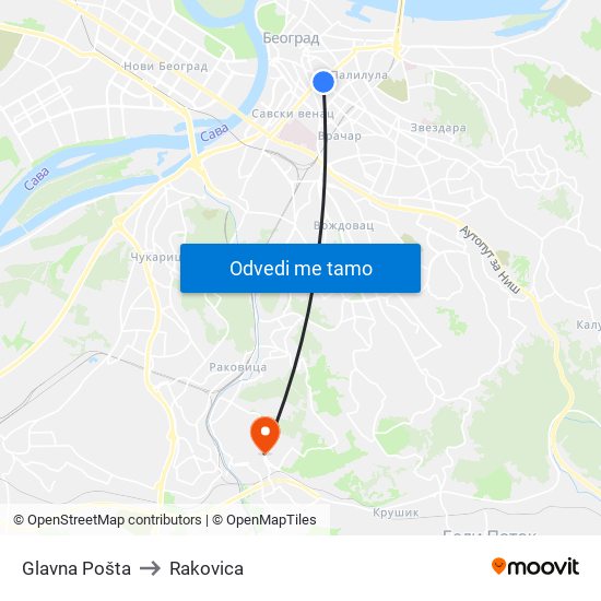 Glavna Pošta to Rakovica map