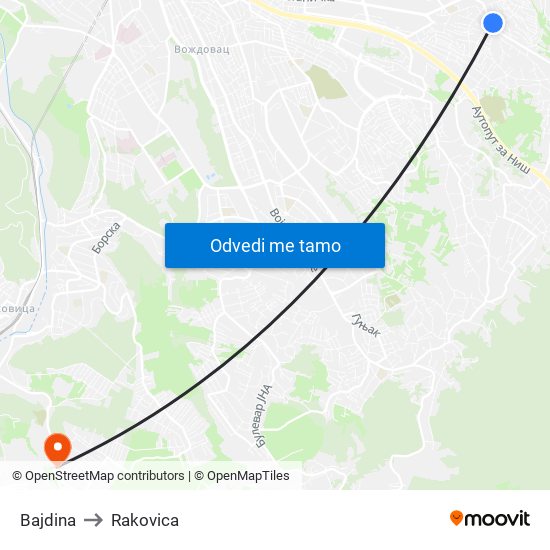 Bajdina to Rakovica map