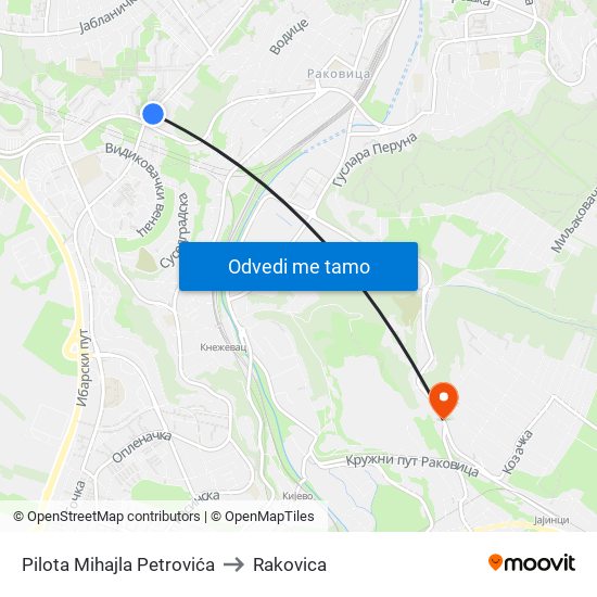 Pilota Mihajla Petrovića to Rakovica map