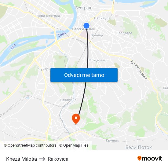 Kneza Miloša to Rakovica map