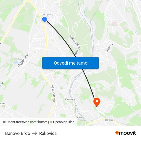 Banovo Brdo to Rakovica map