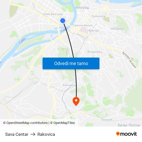 Sava Centar to Rakovica map